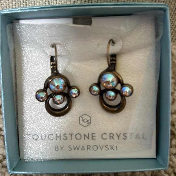 New in Box Shimmer Antique Topaz Crystal Earrings Touchstone Crystal - Picture 2 of 2